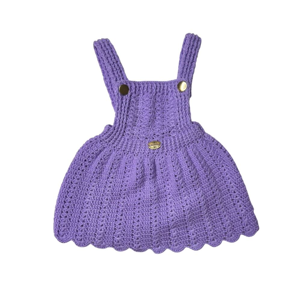 Handmade Purple Crochet Overall Dress Scalloped Fits 6-12M